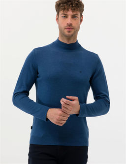 _ndigo Melanj Slim Fit Yar_m Bal_k__ Yaka Basic Triko Kazak