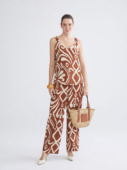 V Yaka Desenli Ask?l? Bluz