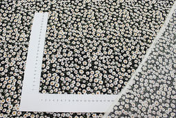 Штапель Цветочная россыпь на черном (оливковые листочки), ш.1.45м, вискоза-100%, 100гр/м.кв - Купава фото 4