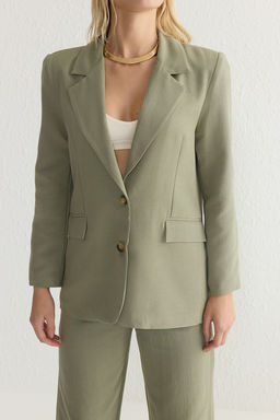 TRENDYOLMILLA Haki Keten Gorunumlu Regular Kal?p Astarl? Dokuma Blazer Ceket TWOSS25BC00004  фото 4