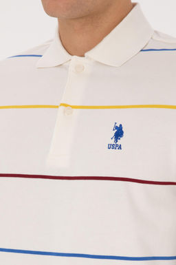 Erkek Regular Fit Polo Yaka _izgili Krem Sweatshirt
