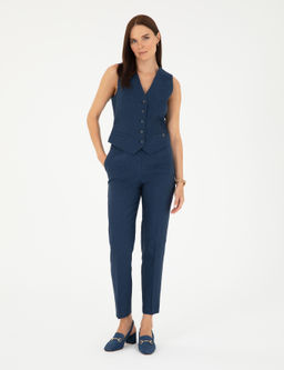 Lacivert Carrot Fit Keten Pantolon