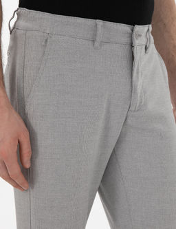 Gri Slim Fit Yazl_k Kanvas Pantolon