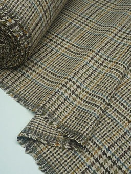 Шерсть пальтово-костюмная Твид Гусиная лапка-клетка цв.коричневый, ш.1.5м, шерсть-50%, п/э-50%