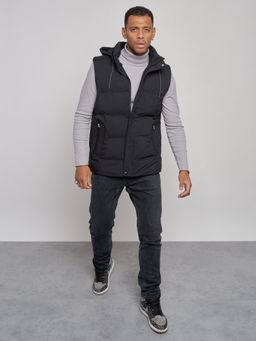 Жилетка мужская утепленная с капюшоном великан черного цвета 8618Ch - YUNDA фото 9