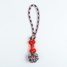 Игрушка канатная с косточкой, до 150 г, до 40 см, красно-бело-зелёная - Пижон фото 2