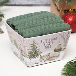 Набор кухонных полотенец «Доляна», хаки, 35×60 см - 4 шт., 100% хлопок, вафля 220 г/м²