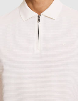 Ekru Slim Fit Saf Pamuk Fermuarl_ Polo Yaka T-shirt