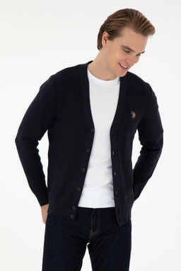 Мужской темно-синий базовый трикотажный кардиган Неожиданная скидка в корзине