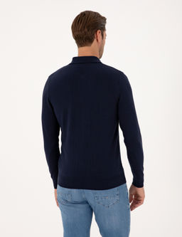 Lacivert Regular Fit Polo Yaka Fermuarl_ Triko Kazak - Pierre cardin фото 5