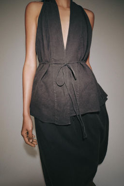 TOP CRUZADO CON LINO ZW COLLECTION / Gris antracita - Zara фото 4