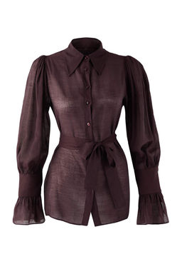 Bordo Baglama Detayl? Hafif Transparan Yumusak Hisli Boho Gomlek TWOAW26GO00111 - Trendyolmilla фото 15