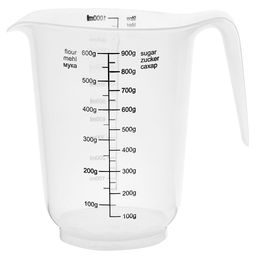 Plast Team Кувшин мерный пластмассовый 1л, 15,5х12х15см, со шкалой, носиком и ручкой, прозрачный (Россия)