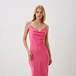 Платье женское миди MIST Classic Collection, розовое, размер 44 (M)