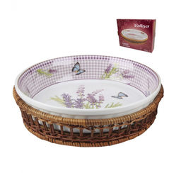 Блюдо керамич. 11" кругл. в плетенке "Прованс", арт. 1796-545-11 (099396) VALLEYA