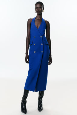 CROSSOVER HALTER NECK MIDI DRESS