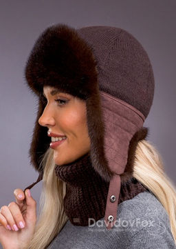 Ушанка норка трикотаж браун