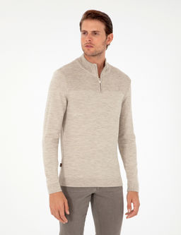 Kum Melanj Slim Fit Fermuarl_ Dik Yaka Triko Kazak