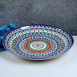 Ляган узбекский Риштанская керамика «Узоры», для плова, d=32 см, синий