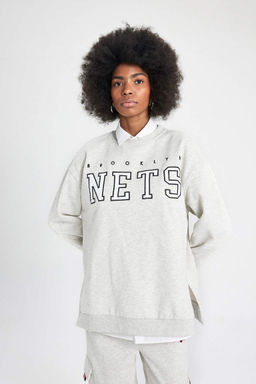 DeFactoFit NBA Brooklyn Nets толстый свитшот оверсайз с круглым вырезом  фото 6