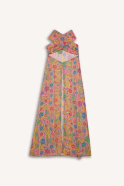 Declara x DeFacto Desenli Boyundan Baglamal? Sifon Maxi Plaj Elbisesi