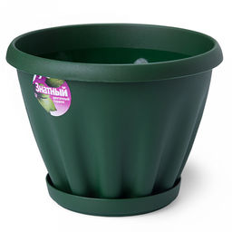Горшок для цветов пластмассовый "Знатный" 1л, д14см, h11см, с поддоном, темно-зеленый (Россия)