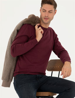 Bordo Slim Fit Bisiklet Yaka Basic Triko Kazak