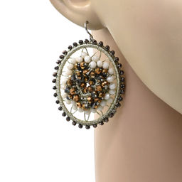 Серьги авторские с цирконами в оплетении цв.античное золото