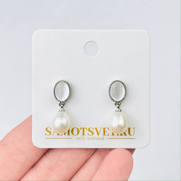 Серьги-пусеты из речного Жемчуга и Перламутра