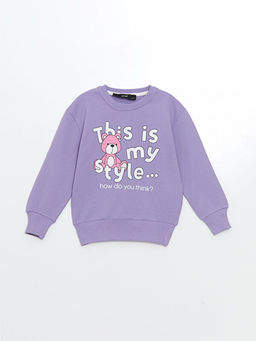 Bisiklet Yaka Bask?l? K?z Bebek Sweatshirt