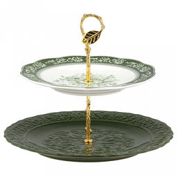 "Сицилия" Блюдо-этажерка фарфоровое 2-х ярусное: д22,5см, д28,5см, h13см (с ручкой h23см), фурнитура "под золото", волннистый край, в разобранном виде, в коробке (Китай)