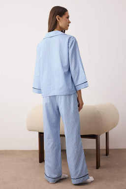 Mavi Cizgili Poplin Dokuma Pijama Tak?m? THMAW26PT00101 - Trendyolmilla фото 4