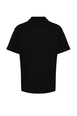 Siyah Oversize/Genis Kesim Harf Nak?sl? Polo Yaka T-shirt TMNSS24PO00025