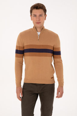 Erkek Regular Fit Yar_m Fermuarl_ Camel Kazak - U.s. polo assn фото 3