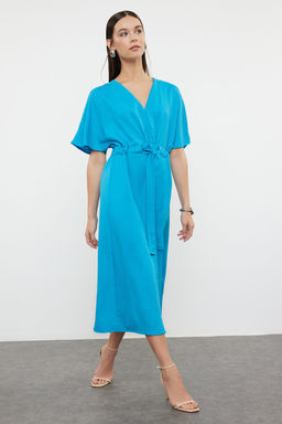 Mavi Kusakl? A Kesim/Can Form Midi Dokuma Elbise TWOSS23EL01543