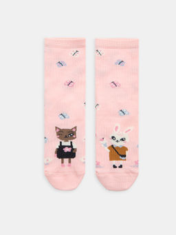 Цена за 5 пар! Носки детские розовые с рисунком в виде зайчика и котика - Mark formelle фото 3