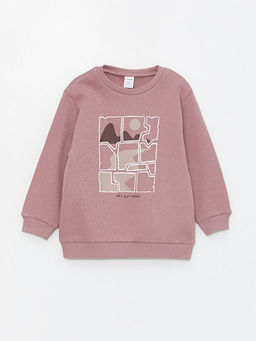 Bisiklet Yaka Bask?l? Erkek Bebek Sweatshirt