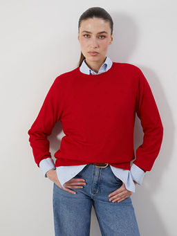 Bisiklet Yaka ?i?ekli Kad?n Triko Kazak