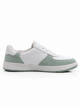 03-C933-7K WHITE/GREEN Кеды кожаные женские (натуральная кожа, натуральная замша)