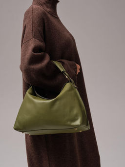 Кожаная сумка хобо Deboro 30900 зеленая водоросль