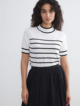 Dik Yaka ?izgili Kad?n Triko Kazak