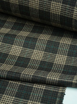 Шерсть пальтово-костюмная Твид Клетка цв.бежево-зеленый на коричневом, ш.1.5м, шерсть-50%, п/э-50% - Купава фото 8