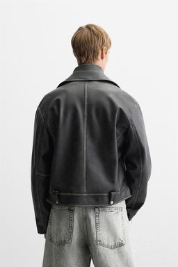 WASHED LEATHER EFFECT BIKER JACKET - Zara фото 3