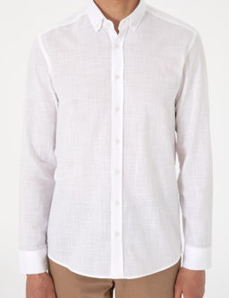Beyaz Keten G_r_n_ml_ Slim Fit Uzun Kollu G_mlek - Pierre cardin фото 6