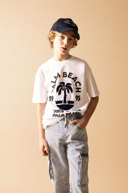 Футболка оверсайз с круглым вырезом и принтом для мальчиков с короткими рукавами