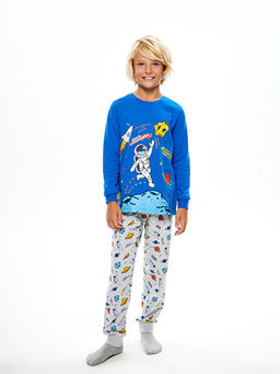 Bisiklet Yaka Bask?l? Uzun Kollu Erkek ?ocuk Pijama Tak?m? - Waikiki фото 4