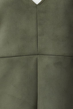 TRENDYOLMILLA Kahverengi V Yaka Jile Suet Mini Orme Elbise TWOAW24EL00543  фото 16