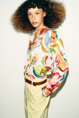 FLORAL PRINT SATIN SHIRT - Zara фото 3
