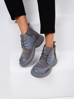 Ботинки EDART 305.927gr. Серая вакса+серый замок замша/мех фото 13