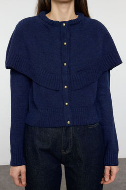 Lacivert Dugmeli Kol Detayl? Bisiklet Yaka Triko H?rka TWOAW25HI00371